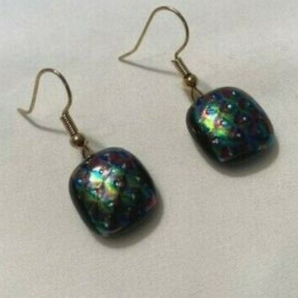 "Handmade" Peacock Design "Dichoric" Glass Earrings (JM001) - Picture 2 of 5